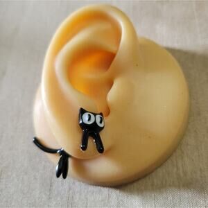 Black Cat Through Ear Illusion Earrings